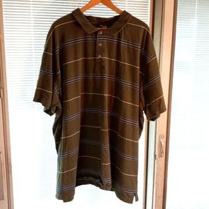 555 Turnpike size 5x olive green striped collared polo 100% cotton shirt
